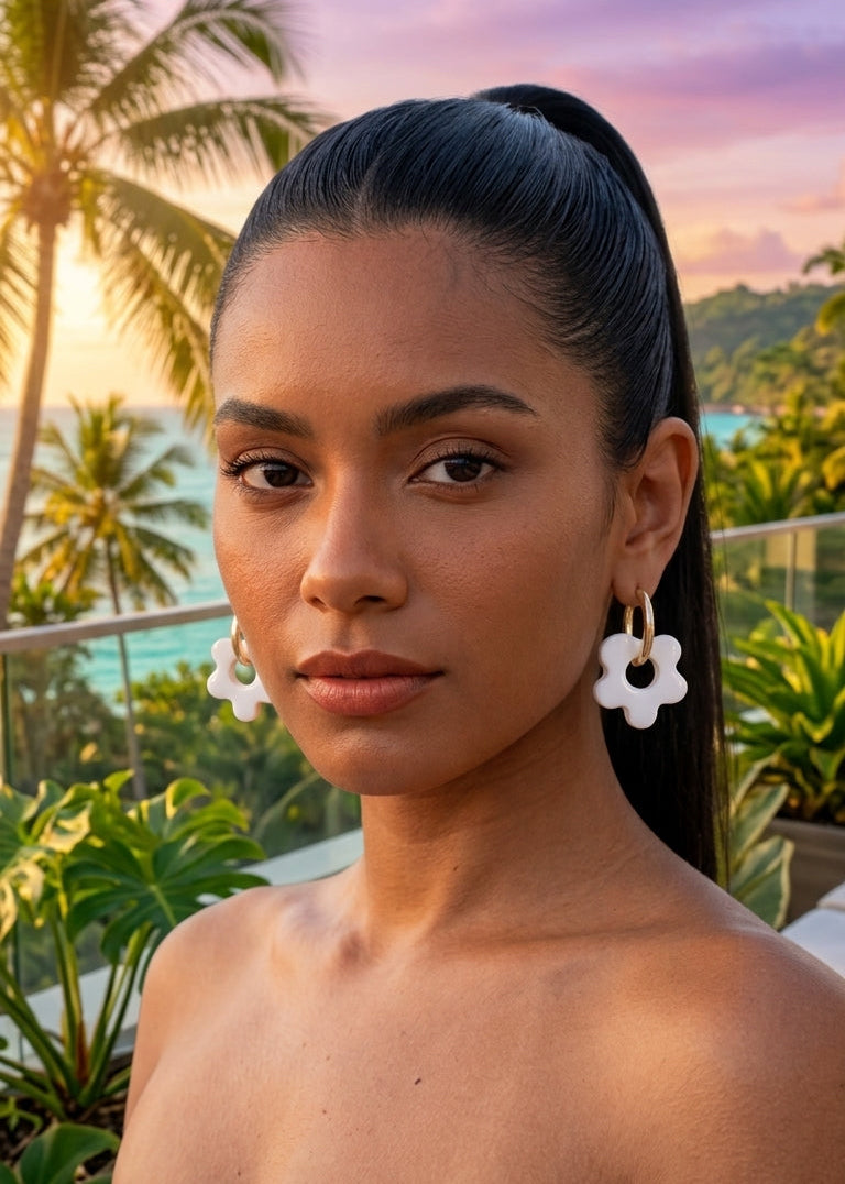Flora-White Earrings